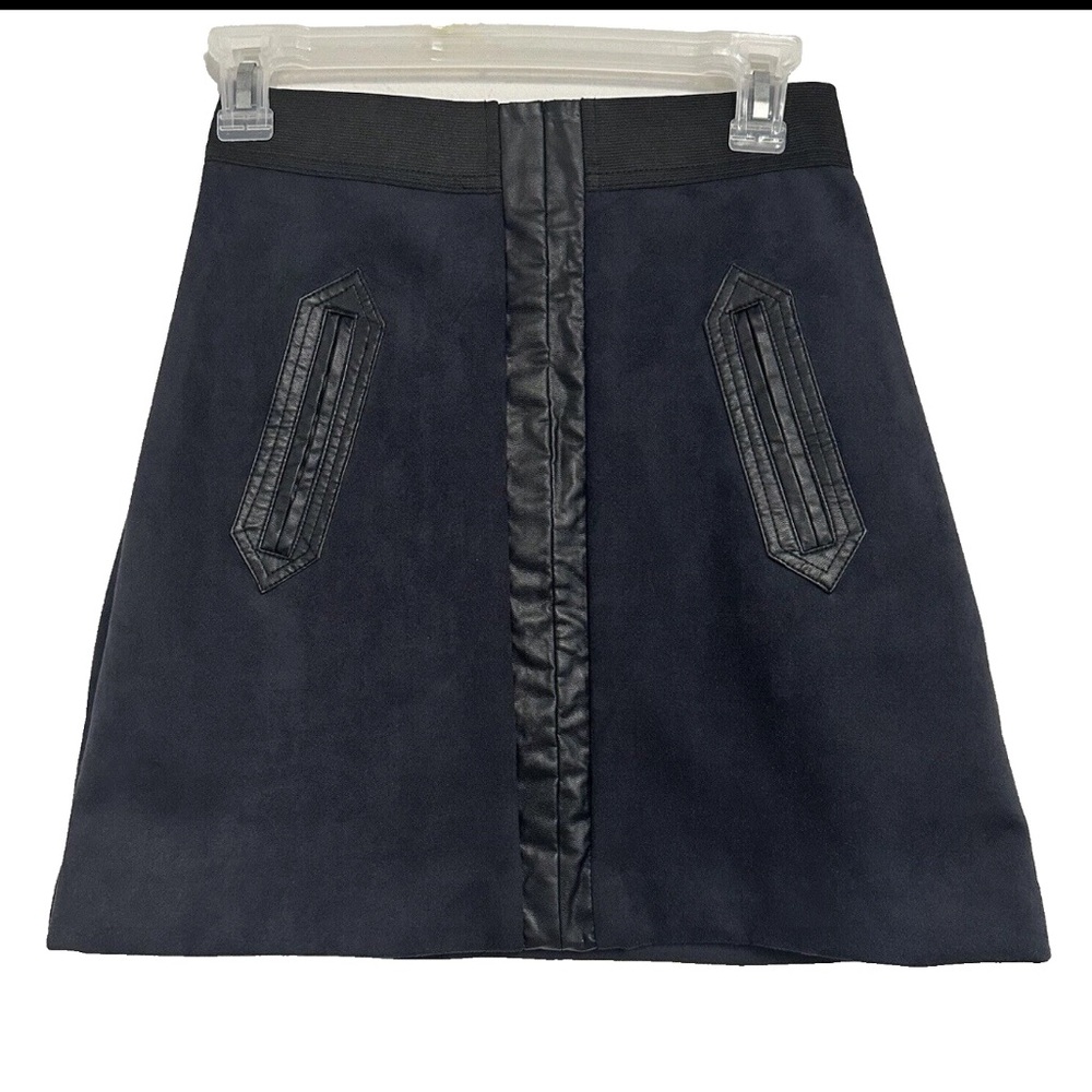 ECI New York Womens Black Faux Suede Skirt Size XS Mini Elastic Waist Pull On